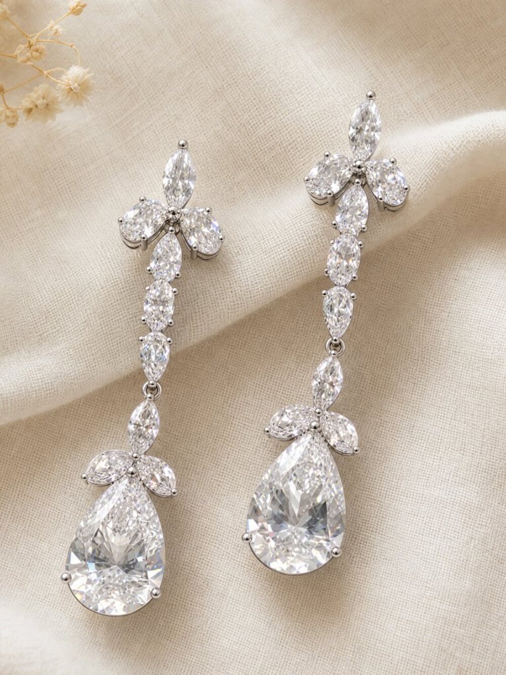 Kleo 925 Sterling Silver Crystal Teardrop Statement Earrings